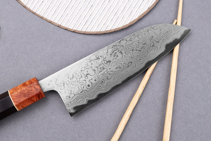 16,5cm Toshihiro Wakui Aogami 2 damask laminated santoku knife, japanese handmade