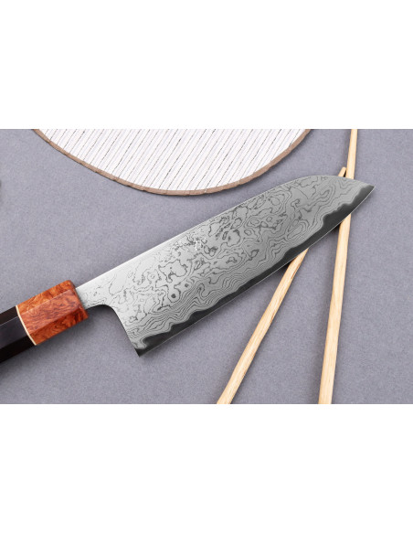 santokumesser 16,5cm japanisch handgefertigt Toshihiro Wakui Aogami 2 Damast laminiert