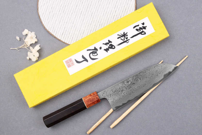 16,5cm Toshihiro Wakui Aogami 2 damastilla laminoitu santokuveitsi, japanilainen käsintehty veitsi