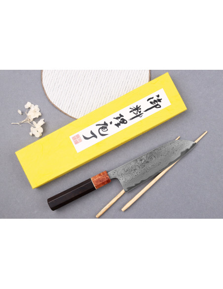 16,5cm Toshihiro Wakui Aogami 2 damask laminated santoku knife, japanese handmade