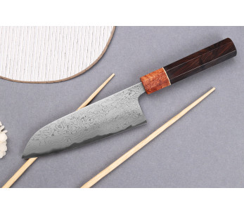 faca santoku 16,5cm Toshihiro Wakui Aogami 2 com laminado damasco, feita à mão no Japão 2