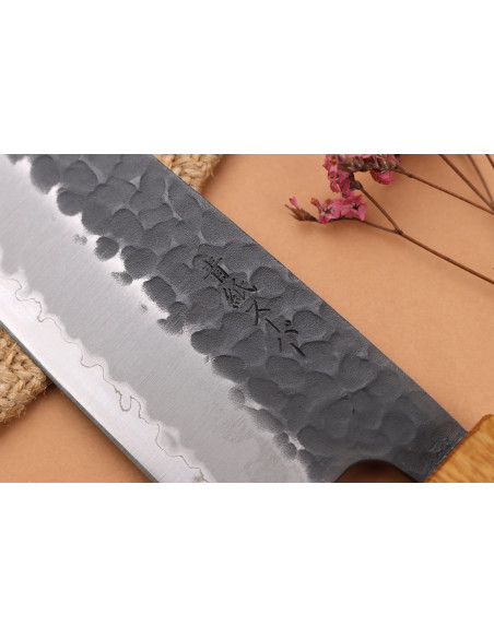 santokumesser 16,5cm japanisch handgefertigt Yuzo Black AS Eiche gebrannt
