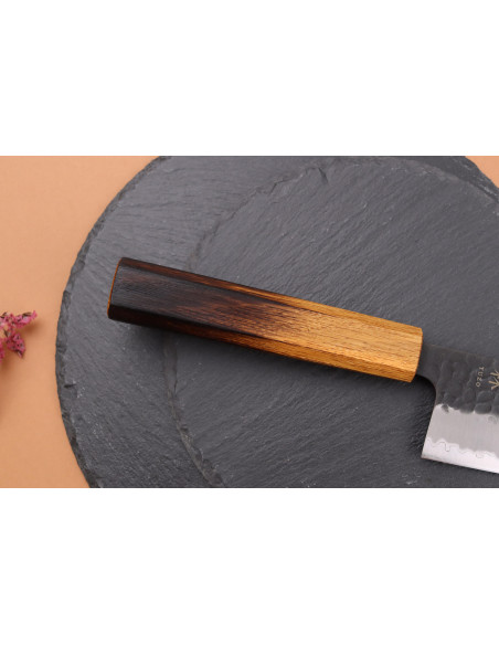 16,5cm Cuchillo santoku japonés Yuzo Black AS roble quemado