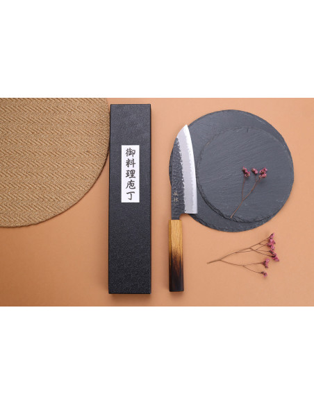 16,5cm Cuchillo santoku japonés Yuzo Black AS roble quemado
