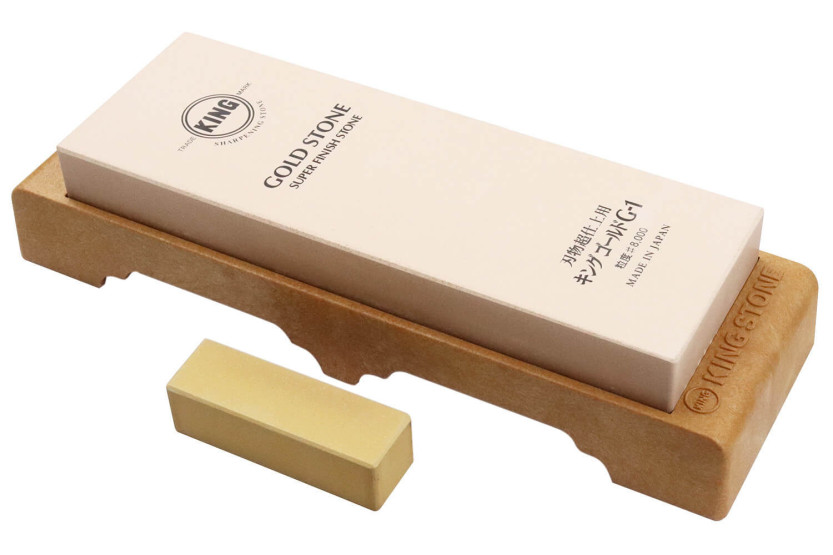 Pedra de afiar japonesa King Gold Super Finish grão 8000 com suporte + pedra Nagura