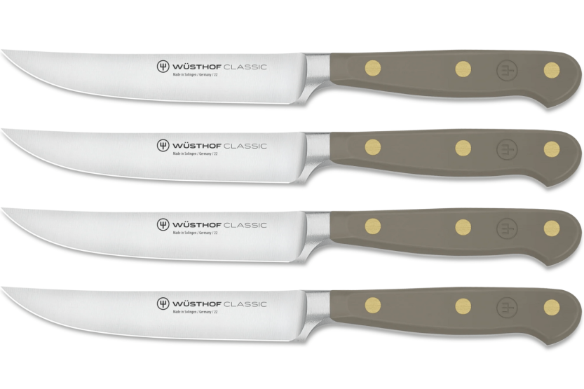 Set van 4 Wusthof Classic Colour Velvet Oyster gesmede steakmessen 12cm lemmet