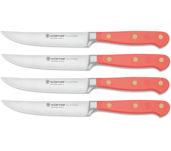 Set om 4 Wusthof Classic Colour Coral Peach smidda stekknivar 12cm blad