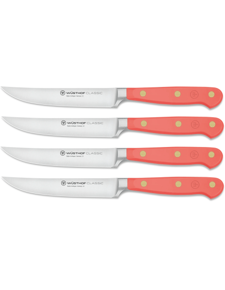 Set van 4 Wusthof Classic Colour Coral Peach gesmede steakmessen 12cm lemmet