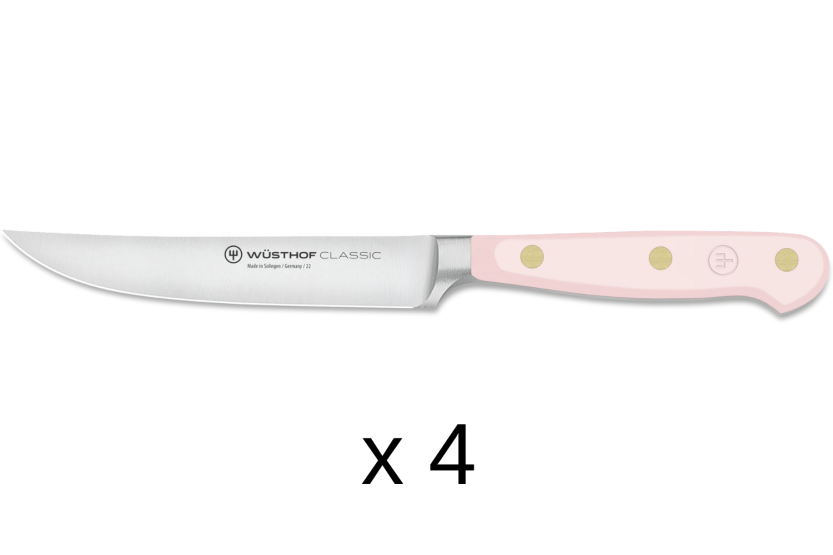 Set of 4 Wusthof Classic Colour Pink Himalayan Salt forged steak knives, 12cm blade