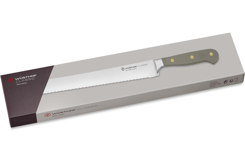Wusthof Classic Colour Velvet Oyster smidd brødkniv 23 cm med mikrotannet blad