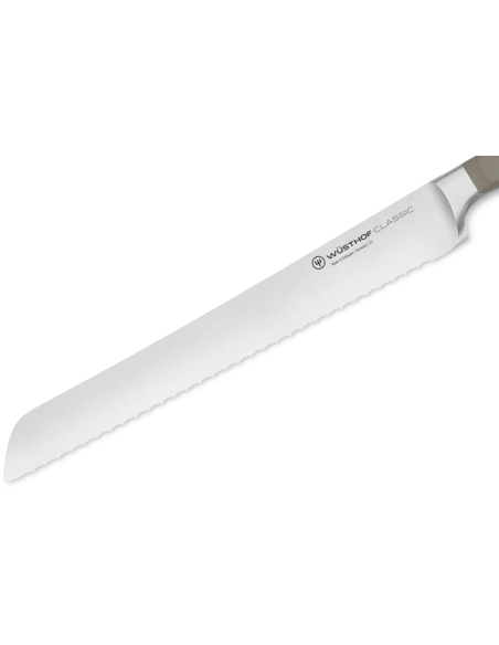 Wusthof Classic Colour Velvet Oyster gesmeed broodmes 23cm microvertand lemmet