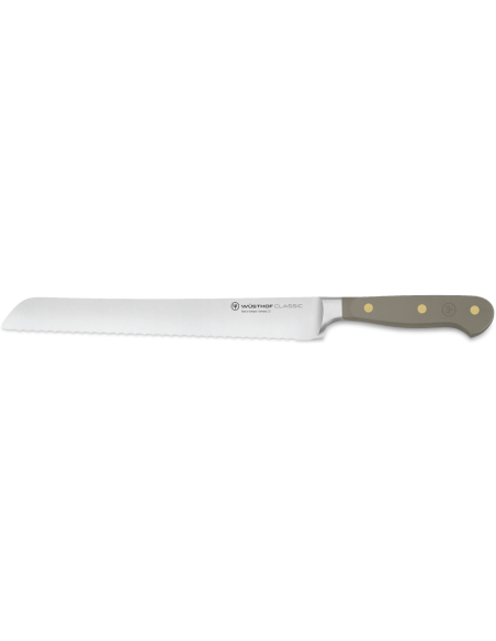 Wusthof Classic Colour Velvet Oyster gesmeed broodmes 23cm microvertand lemmet