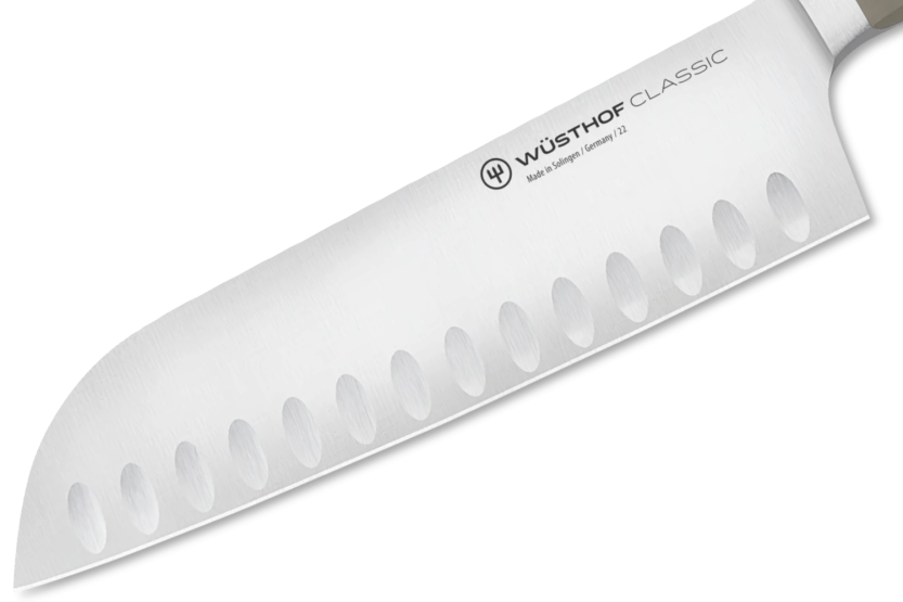 Wusthof Classic Colour Velvet Oyster smidd santoku-kniv 17 cm med granton-eggblad