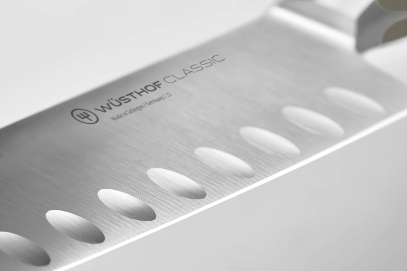 Wusthof Classic Colour Velvet Oyster forged santoku knife 17cm with granton edgeblade