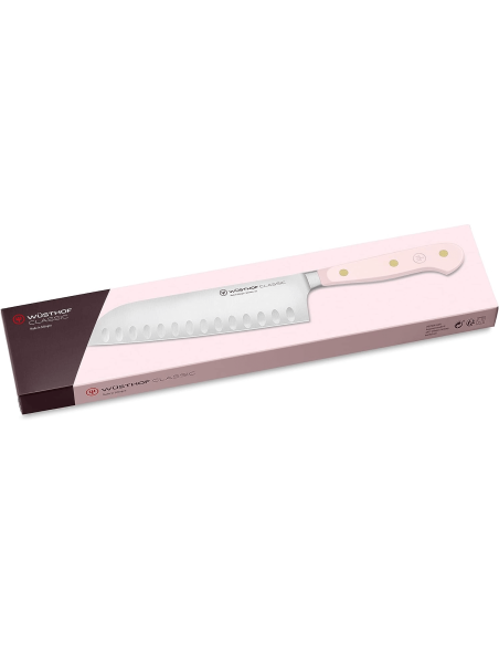 Wusthof Classic Colour Pink Himalayan Salt smedet santoku-kniv 17 cm med granton edge-blad