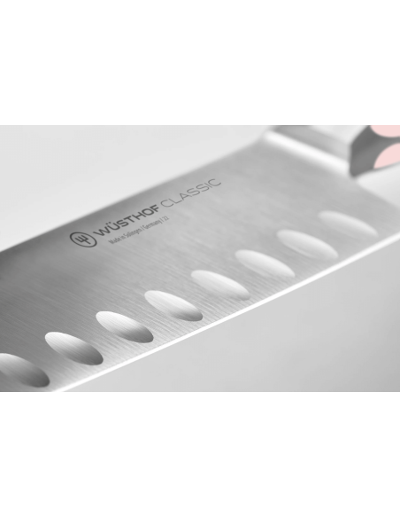 Wusthof Classic Colour Pink Himalayan Salt smedet santoku-kniv 17 cm med granton edge-blad