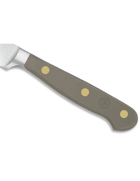 Wusthof Classic Colour Velvet Oyster taottu makkaraveitsi 14cm sahalaitainen terä