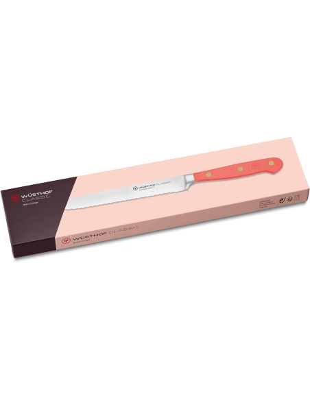 Wusthof Classic Colour Coral Peach taottu makkaraveitsi 14cm sahalaitainen terä