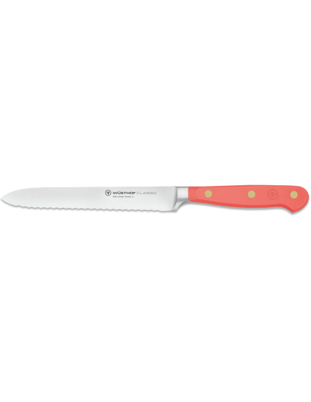 Wusthof Classic Colour Coral Peach gesmeed worstmes 14cm gekarteld lemmet