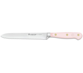 Cuchillo forjado para salchichas Wusthof Classic Colour Pink Himalayan Salt 14cm hoja dentada