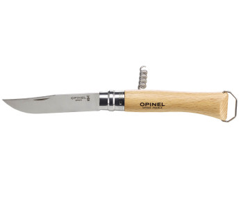 Opinel perinteinen veitsi n°10 terä 10cm pyörivä sulkukappale + korkkiruuvi + pullonavaaja