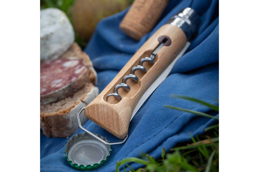 Opinel traditionel kniv n°10 blad 10cm roterende hylster + proptrækker + oplukker