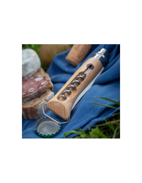 Opinel traditionell kniv n°10 blad 10cm roterande hylsa + korkskruv + kapsylöppnare