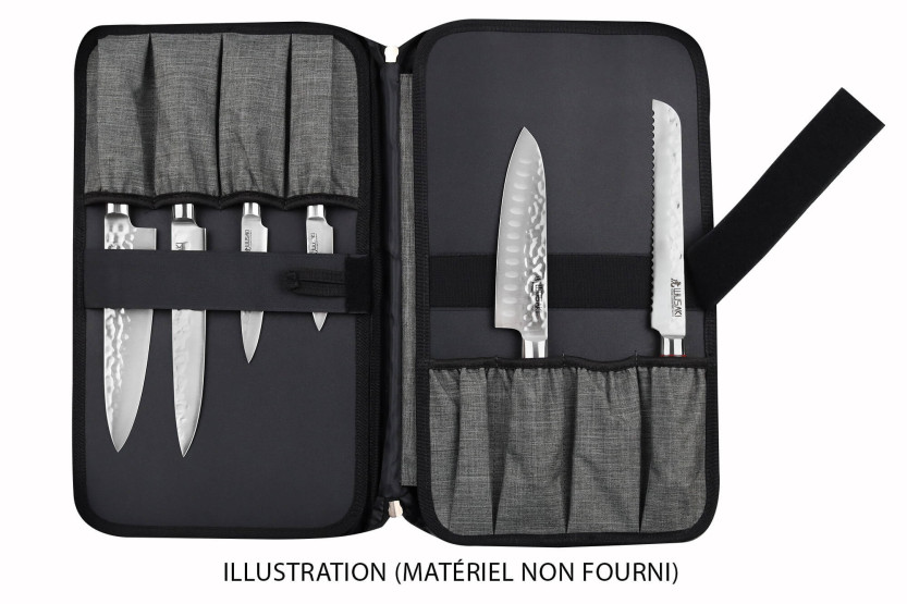 Tomt grått Wusaki-etui for 21 kniver og redskaper + 1 stor oppbevaringslomme