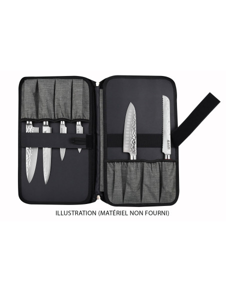Tomt grått Wusaki-etui for 21 kniver og redskaper + 1 stor oppbevaringslomme