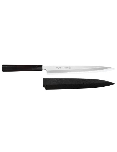 Sakai Takayuki Byakko 24cm handgemaakt Japans Yanagiba mes ebbenhouten handvat + schede
