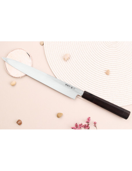 Sakai Takayuki Byakko 24cm käsintehty japanilainen Yanagiba veitsi eebenpuu kahva + tuppi