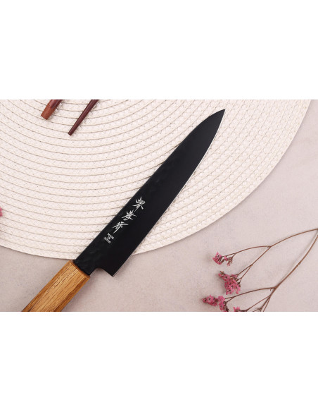 cuchillo universal japonés Sakai Takayuki Kurokage 15cm Mango de roble quemado