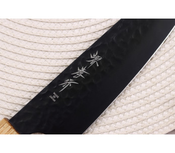 Sakai Takayuki Kurokage 16cm japansk Kiritsuke-kniv santokukniv med handtag av bränd ek 2
