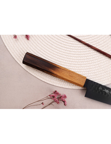 Cuchillo japonés sujihiki Sakai Takayuki Kurokage VG10 24cm con mango de roble quemado