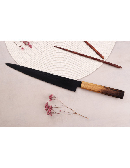 Sakai Takayuki Kurokage VG10 24cm Japans sujihiki mes met gebrand eiken handvat