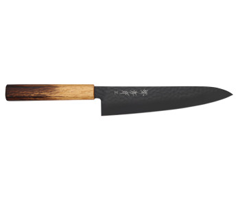 Cuchillo de cocinero japonés Sakai Takayuki Kurokage VG10 21cm con mango de roble quemado