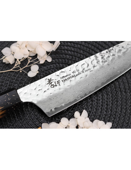 Cuchillo santoku kiritsuke 16cm japonés Sakai Takayuki Kashi Urushi VG10 damas
