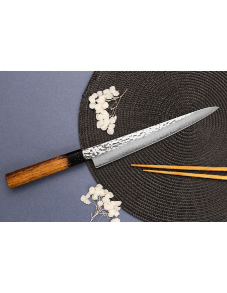 Couteau sujihiki 24cm japonais Sakai Takayuki Kashi Urushi VG10 damas