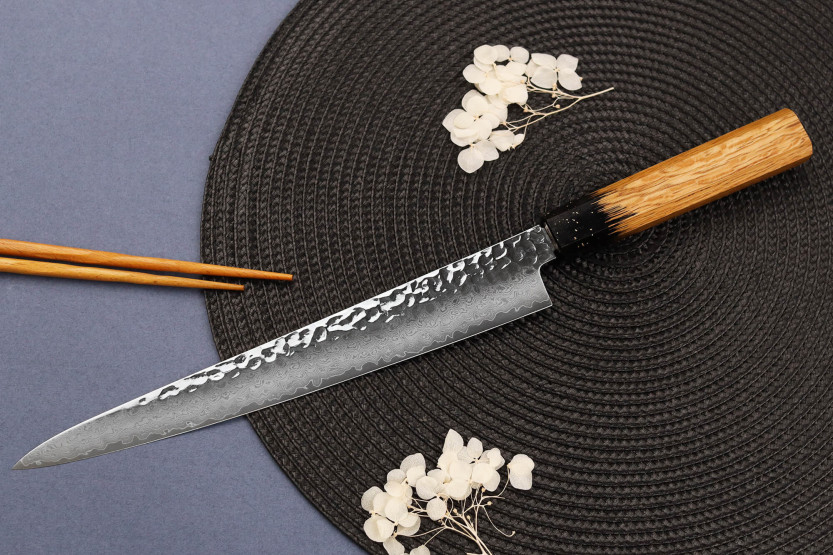 Couteau sujihiki 24cm japonais Sakai Takayuki Kashi Urushi VG10 damas
