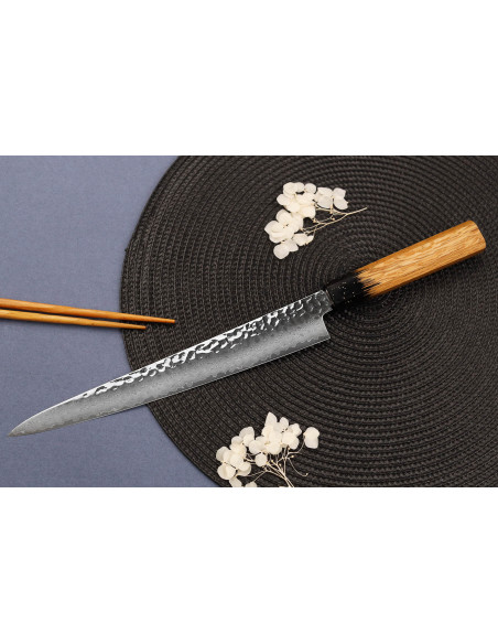 Couteau sujihiki 24cm japonais Sakai Takayuki Kashi Urushi VG10 damas