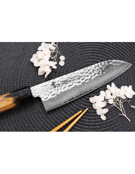 santoku mes 17cm japonais Sakai Takayuki Kashi Urushi VG10 damas