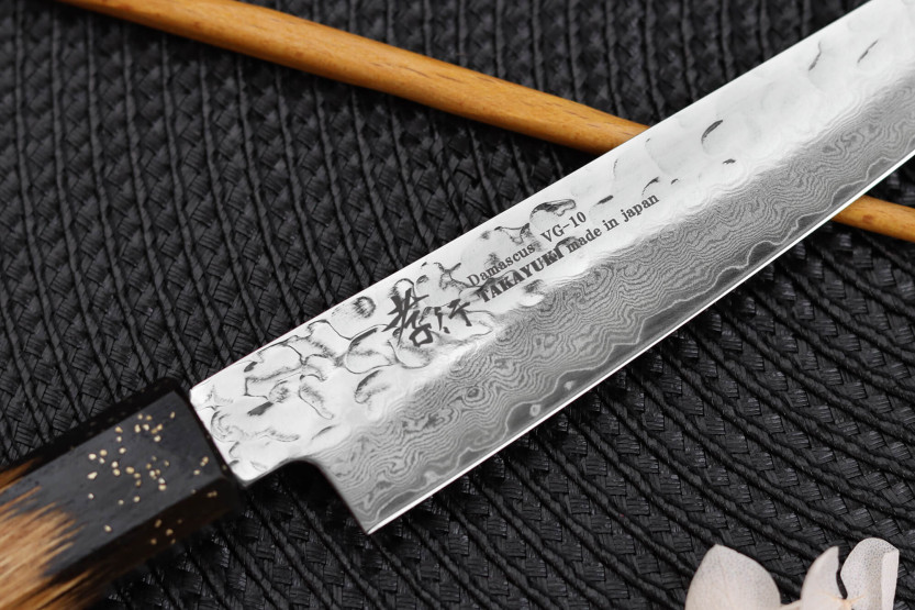 Cuchillo universal japonés 15cm Sakai Takayuki Kashi Urushi VG10 Damasco