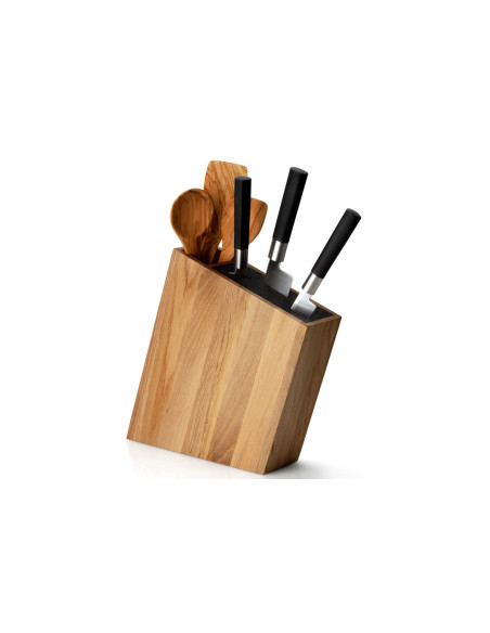 Continenta inclined empty knife block in oak wood + utensil compartment