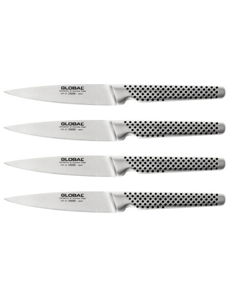 Global GSF4023 Steakmesserset mit 4 japanischen Steakmessern mit Wellenschliff 11cm