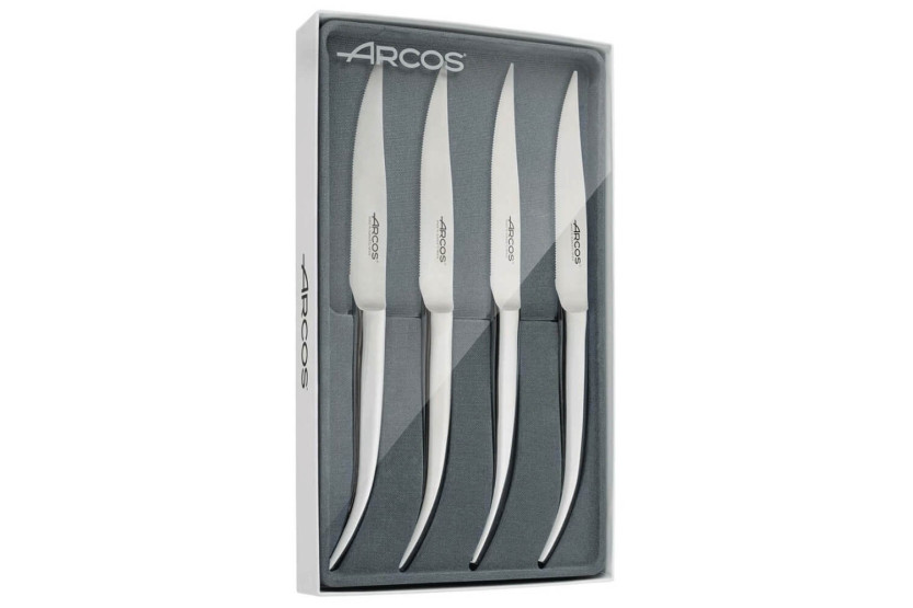Set of 4 Arcos Steel-Force steak knives , all stainless steel, 11cm serrated blade
