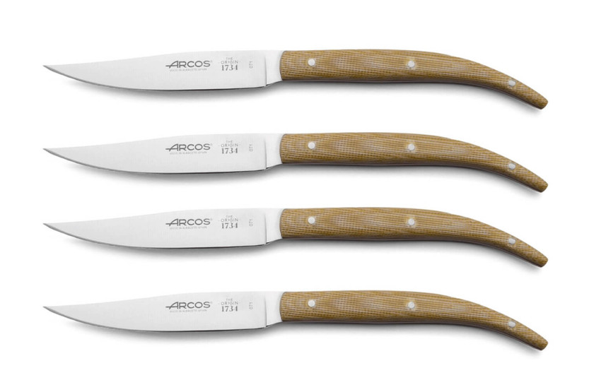Juego de 4 cuchillos chuleteros Arcos El Origen mango de micarta beige