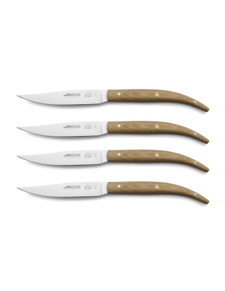 Juego de 4 cuchillos chuleteros Arcos El Origen mango de micarta beige