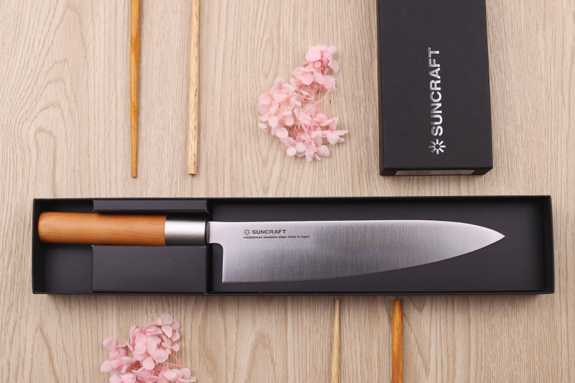 Faca de chef japonesa Suncraft Senzo 20cm com cabo de magnólia