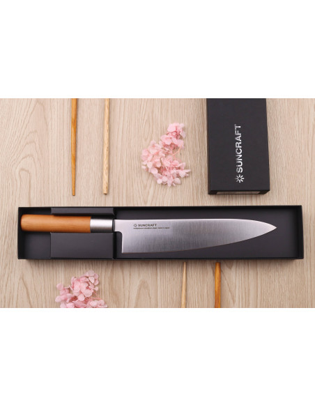 Faca de chef japonesa Suncraft Senzo 20cm com cabo de magnólia