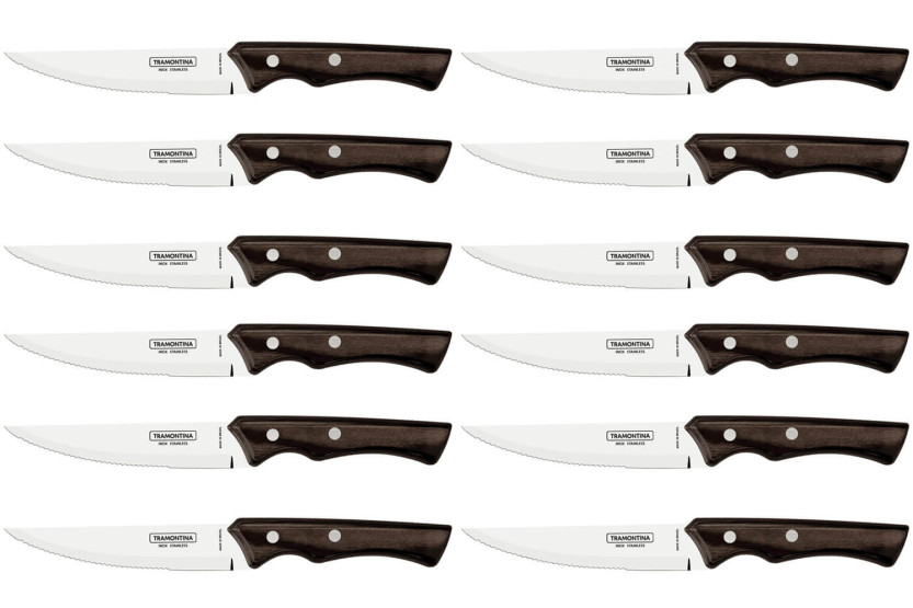 Sett med 12 Tramontina Jumbo biffkniver med takket blad